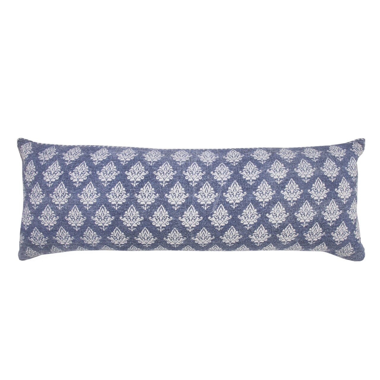 Laddha Home Designs 36" Indigo Blue and White Floral Pattern Lumbar Throw Pillow